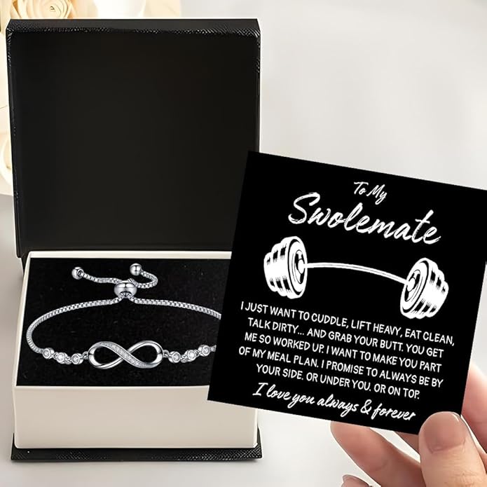 To My Swolemate Bracelet, Fitness Jewelry for Her, Motivational Bracelet for Gym Lovers with Message Card and Box, Weightlifting Swolemate Gift on Birthday, Christmas, Valentine Day