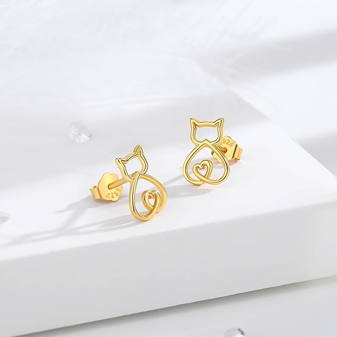 INFUSEU Sterling Silver Cute Stud Earrings Cat Frog Mushroom Bunny, Small Gifts for Women Teen Girls Animal Lovers