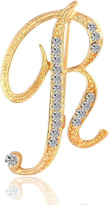 BeeGift Letter Brooch Pins Initial Rhinestone Brooch for Women Crafts,Rhinestone Crystal Lapel Pin Brooches Gold A-Z 26 Letters