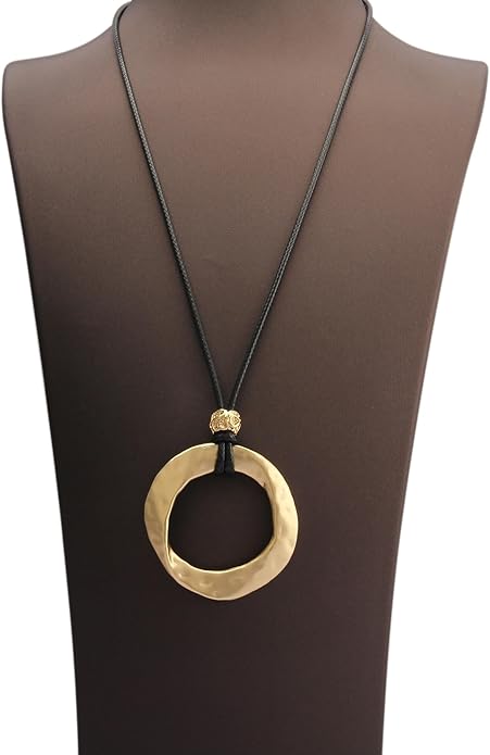 Boho Necklaces for Women Chunky Circle Necklace Layered Boho Circle Leather Choker Necklace Long Vintage Necklaces Bohemian Jewlery Gifts