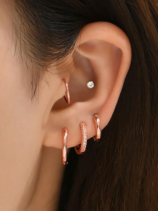Cocadant 6 Pairs 925 Sterling Silver Small Hoop Earrings for Women,14k Real Gold Hypoallergenic Tiny Cubic Zirconia Cartilage Huggie Earring Sets for Multiple Piercing Trendy Jewelry 8/10/12mm