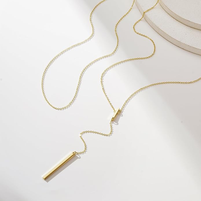 Yoosteel Long Lariat Necklace for Women - Dainty Y-Shaped Necklaces 14K-Gold-Plated Drop Chain Simple Jewelry Trendy Gifts for Women