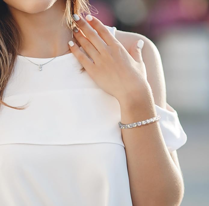 KRKC Tennis Bracelet for Women 14K White Gold Plated, AAAAA+ Classic Cubic Zirconia Bracelet with 2mm-5mm Width, Durable Gold Bracelets Jewelry Christmas Gift, Size 6.5-8 Inches Hypoallergenic
