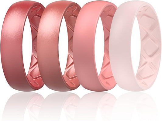 Egnaro Women's Bridal Rings Sets, 6mm Wide, 2mm Thick, Silicone Wedding Rubber Band with Half Size, Inner Arc Ergonomic Breathable Design