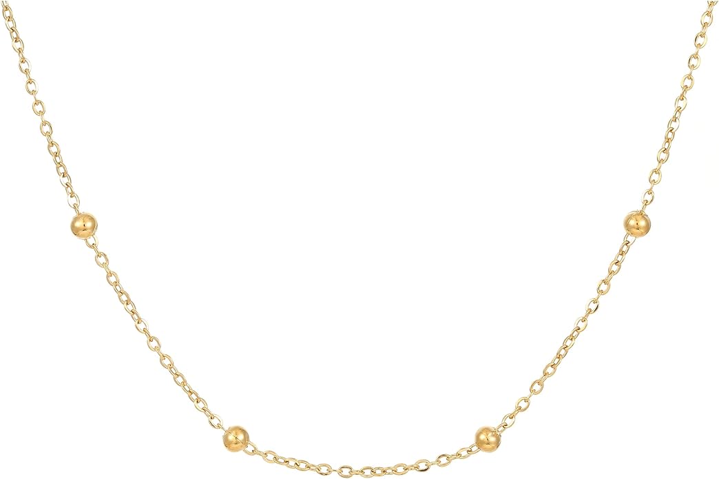 Gold Chain Necklace for Women Dainty 18K Gold Plated Thin Satellite Beaded Turquoise Necklace Simple Gold Boho Jewelry