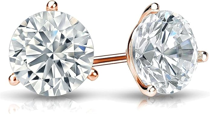 The Diamond Deal IGI Certified .50ct to 5.00 Carat Round Brilliant Lab-Grown Diamond 3-Prong Stud Earrings in 14k Yellow, White or Rose Gold With Push Back Closure