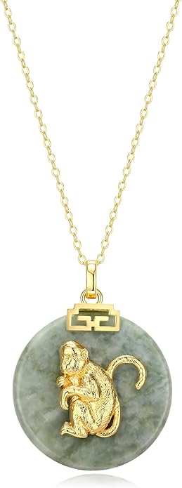 ETERNAL JADE .925 Sterling Silver 18K Gold Plated Chinese Zodiac Sign Pendant Necklaces for Women - Hypoallergenic Genuine Green Jade Gold Necklace for Women Zodiac Year Jewelry, 18 inch Chain