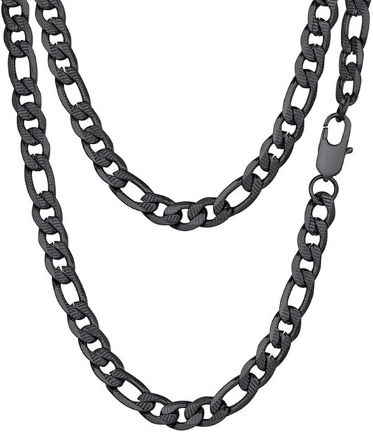 PROSTEEL 316L Stainless Steel Figaro Cuban Chain Necklace for Men, Black/18K Real Gold Plated, 4/5/6/7.5/9/10/13mm, 14inch-30inch, Come with Box