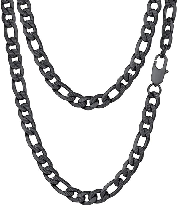 PROSTEEL 316L Stainless Steel Figaro Cuban Chain Necklace for Men, Black/18K Real Gold Plated, 4/5/6/7.5/9/10/13mm, 14inch-30inch, Come with Box