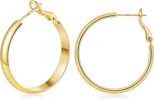 Gacimy 14K Gold Plated Hoop Earrings for Women, 14k Real Gold Plated with 925 Sterling Silver Post, Hypoallergenic Lightweight Thick Hoops Earrings for Women Trendy