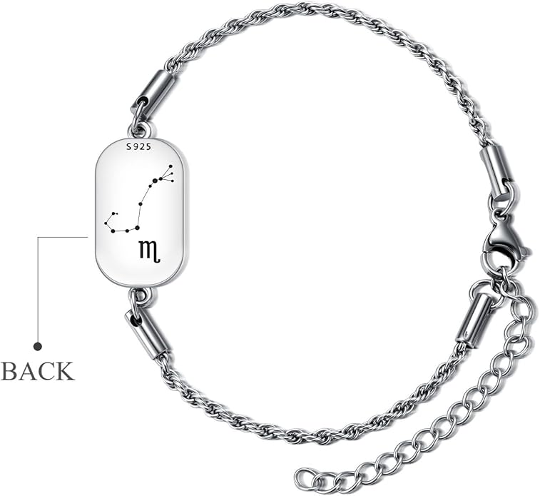 SIMONLY Zodiac Bracelet 925 Sterling Silver Constellation Anklet Horoscope Zodiac Jewelry Christmas Birthday Astrology Gifts for Women Men Unisex