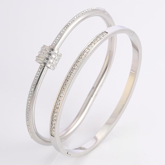 Silver Bangles for Women - Stainless Steel Love & Friendship Bracelet Set with Gift Box | Daily Wear & Party Jewelry