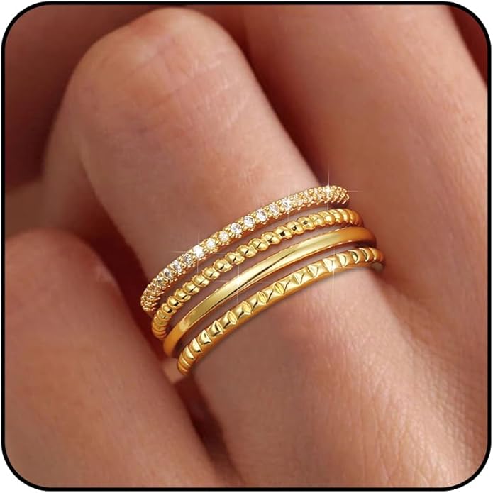 Gold Silver Stackable Rings for Women Non Tarnish 1.3mm Thin Silver Rings Set 14K Gold Plated Dainty Trendy Cubic Zirconia Band Stacking Thumb Ring Jewelry Gifts Size 5-10