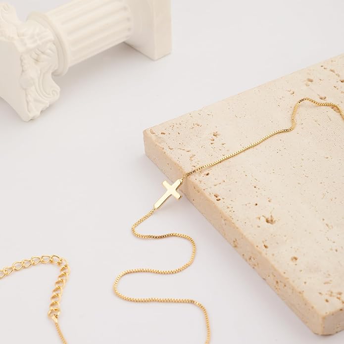 Cross Necklace for Women 14K Gold Silver Plated Dainty Small Cross Pendant Choker Simple Trendy Cute Cross Charm Chain Necklace Easter Basket Stuffers Baptism Religious Faith Jewelry Gift