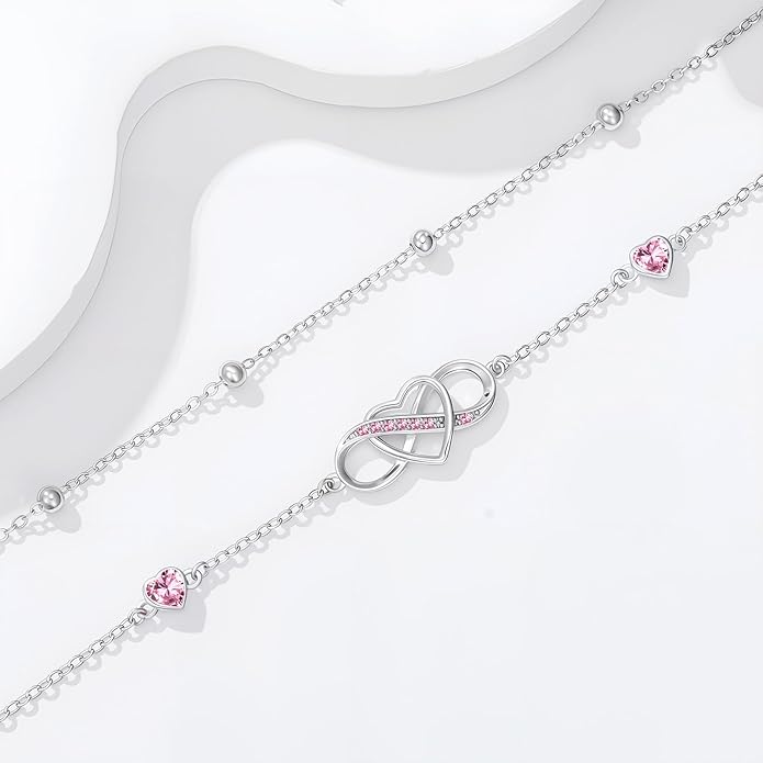 Anklet for Women 925 Sterling Silver Double Infinity Ankle Bracelet Waterproof Summer Jewelry Anniversary Birthday Gifts for Her