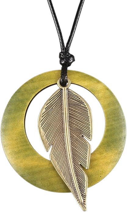 Long Boho Necklaces for Women Vintage Leather Wooden Pendant Y Choker Ethnic Style Gold Circle Hippie Sweater Necklace