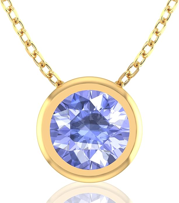 14K Gold Necklace for Women - 7mm Round Natural Gemstone Pendant with 18" Gold Chain - Trendy Birthstone Statement Fine Jewelry - Yellow Gold, Elegant Women's Accessories
