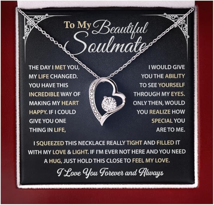 To My Beautiful Soulmate Necklace Romantic Gift for Girlfriend Wife With Message Card & Gift Box, Perfect for Anniversary Birthday Christmas or Valentine’s Day