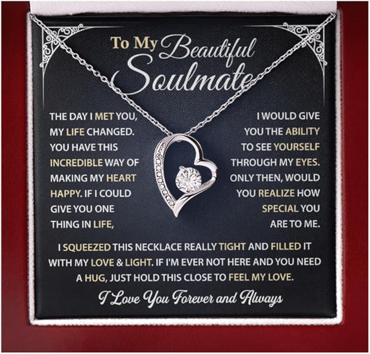 To My Beautiful Soulmate Necklace Romantic Gift for Girlfriend Wife With Message Card & Gift Box, Perfect for Anniversary Birthday Christmas or Valentine’s Day