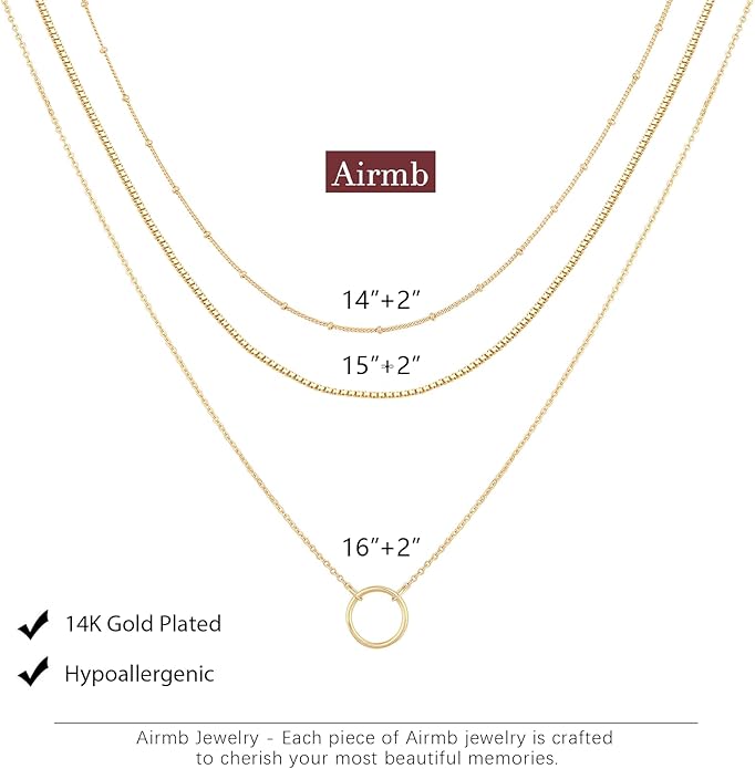 Gold Layered Necklaces for Women 14k Gold Plated Dainty Stackable Choker Necklaces for Women Trendy Layering Chain Cute Pendant Necklace Set Gold Jewelry for Women
