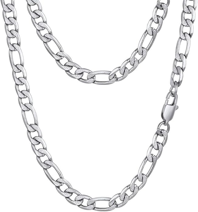 PROSTEEL 316L Stainless Steel Figaro Cuban Chain Necklace for Men, Black/18K Real Gold Plated, 4/5/6/7.5/9/10/13mm, 14inch-30inch, Come with Box