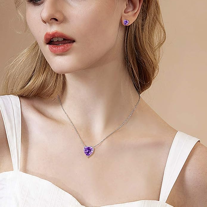 Aurora Tears 925 Sterling Silver 12 Birthstone Hearts Jewelry Women Crystal Wedding/Engagement/Bridal Heart Necklace/Earring/Ring/Bracelet Sets Jewellery