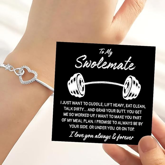 To My Swolemate Bracelet, Fitness Jewelry for Her, Motivational Bracelet for Gym Lovers with Message Card and Box, Weightlifting Swolemate Gift on Birthday, Christmas, Valentine Day
