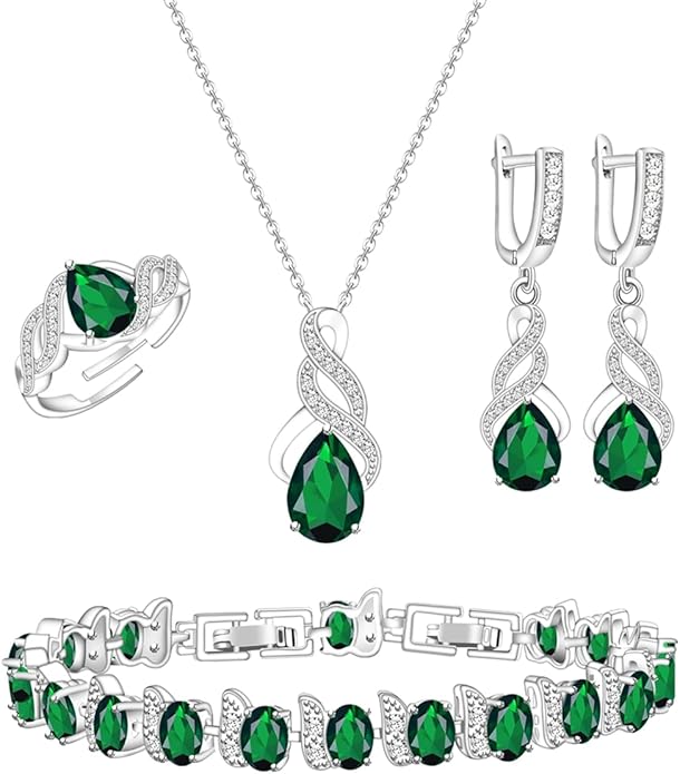 ZCGJWE Wedding Jewelry Set for Women Gem Necklace Earrings Bracelet Luxury Jewelry Set Birthday Valentine's Day Mother's Day Christmas Prom Jewelry Gift