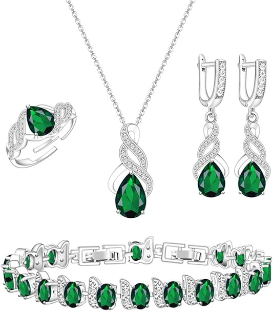 ZCGJWE Wedding Jewelry Set for Women Gem Necklace Earrings Bracelet Luxury Jewelry Set Birthday Valentine's Day Mother's Day Christmas Prom Jewelry Gift