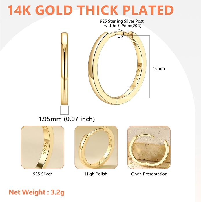 Silvora 925 Sterling Silver Small Hoop Earrings for Women Huggie Earrings Hypoallergenic Cartilage Earrings Tiny Hoops 6mm/8mm/10mm/12mm/14mm/16mm/18mm/20mm