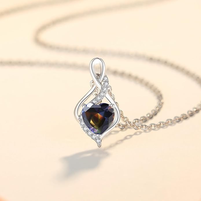 FANCIME 14K Solid White Gold Infinity Heart Birthstone Necklace for Women with Diamond Pendant Birthday Gifts for Mom Women Sterling Silver Chain 16" + 2" Extender