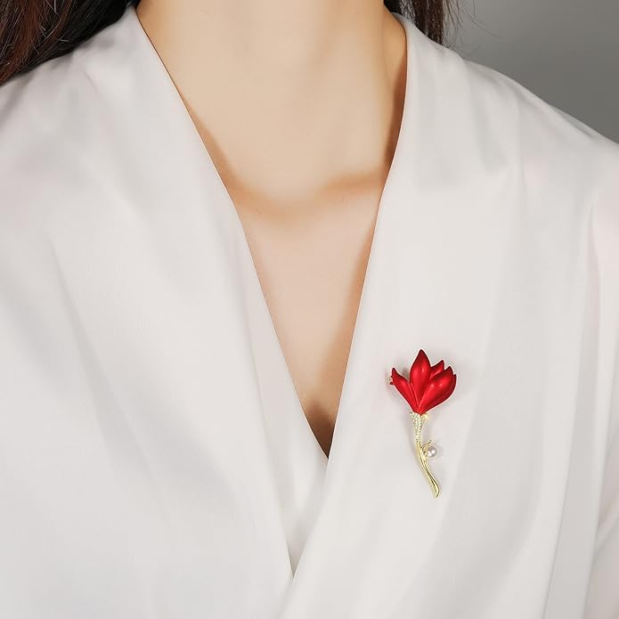 AILONMEI Red Rose Flower Brooches and Pins for Women Costume Jewelry Brooch Pins Broches Jewelry for Women Elegant Lady Pin