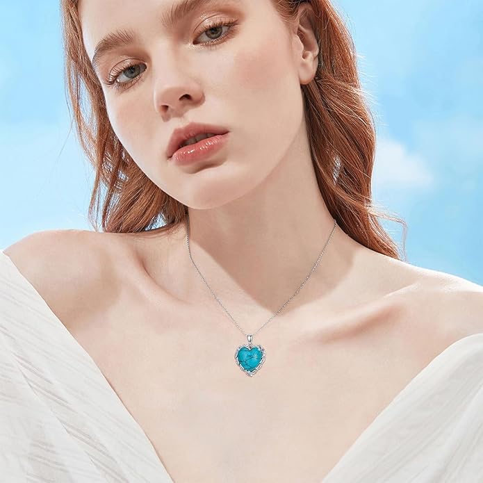 Genuine Turquoise Heart Necklaces for Women 925 Sterling Silver Blue Green Turquoise Pendant Vintage Western Jewelry Gift for Mom Wife Her