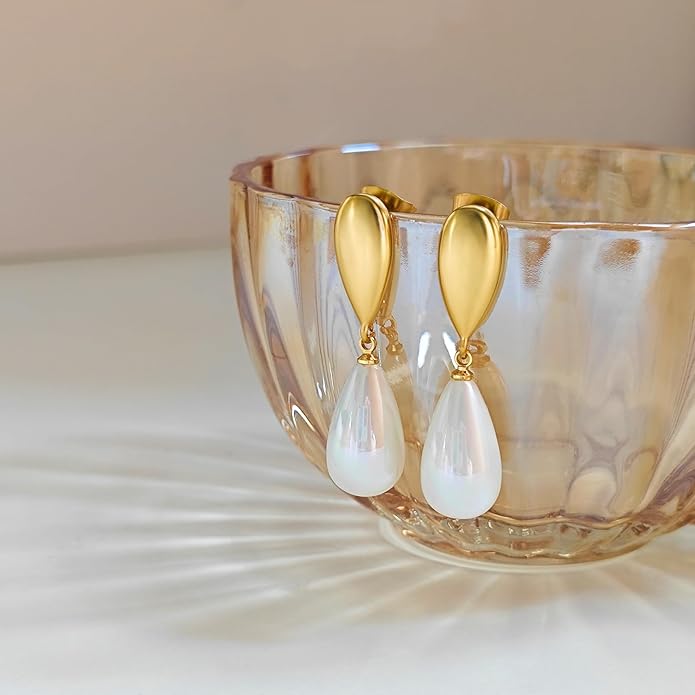 Zeffy Pearl Earrings for Women 14k Gold/Silver Pearl Drop Earrings Long White Pearl Tassel Dangle Statement Earrings Bridal Wedding Dainty Prom Earrings Birthday Gifts Jewelry