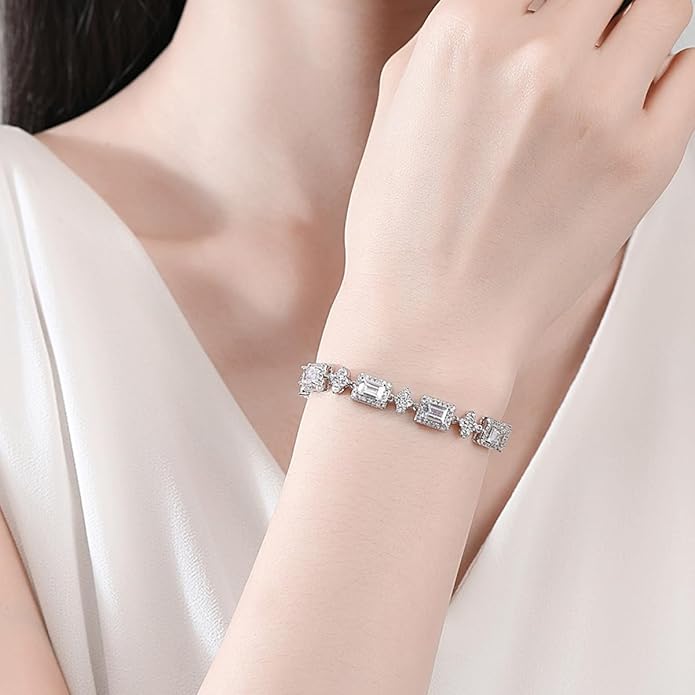 14K Gold Square Moissanite Bracelet, Refined Design for Formal Wear, Adjustable Fit