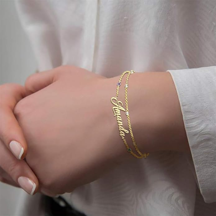 LucySky Custom Bracelets with 2 Names for Women, 925 Sterling Silver Adjustable Personalized Name Anklet, Custom Bracelets Summer Beach Jewelry Dainty Gifts for Wife, Sister, Friends