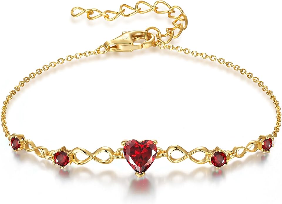 G&GEMSJEW Infinity Heart Birthstone Bracelets for Women, 925 Sterling Silver Women Charm Link Bracelet Adjustable, Birthday Anniversary Christmas Jewelry Gifts for Women Wife Mom Girlfriend Her
