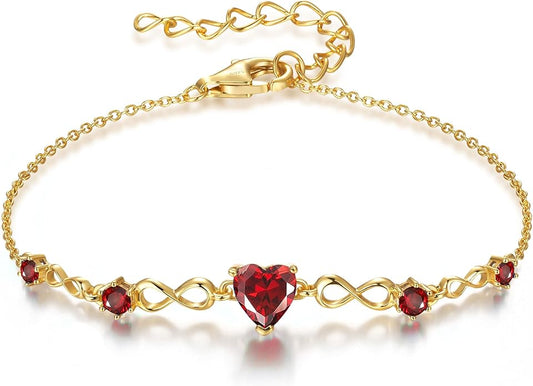 G&GEMSJEW Infinity Heart Birthstone Bracelets for Women, 925 Sterling Silver Women Charm Link Bracelet Adjustable, Birthday Anniversary Christmas Jewelry Gifts for Women Wife Mom Girlfriend Her