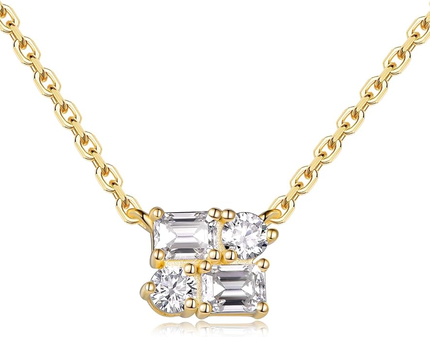 CYW Moissanite/Ruby/Sapphire/Emerald Dainty Pendant Necklace for Women, Novelty Design, Really Authentic Solid 925 Sterling Silver, 16"/18"/20" Adjustable, Birthday Anniversary Valentines Gift