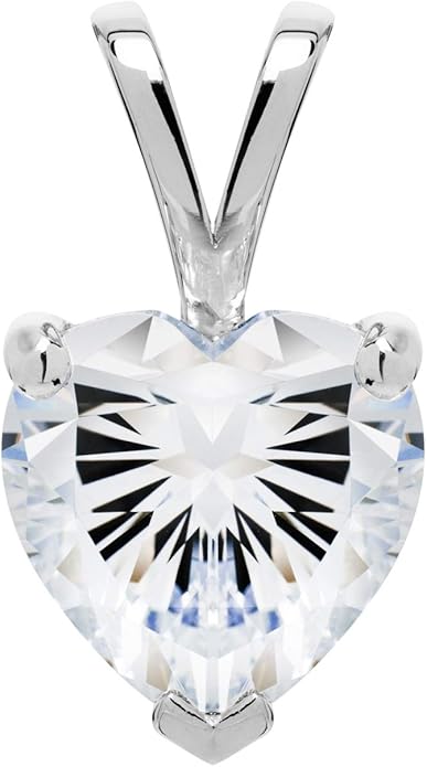 Everyday Elegance Solid 14K Gold Cubic Zirconia Solitaire Pendant Necklace for Women Heart, Princess, Round, Oval, Emerald, Pear & Cushion Cut 1 or 2 CTW | .60mm Thick 16" 18" Length Box Link Chain