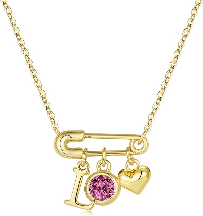 MONOOC Christmas Gifts for Women Girls - 14K-Gold-Plated Dainty Paperclip Heart Initial Necklace Birthstone Necklace Jewelry Birthday Gifts for Women Her Mom Friend Wife Sister