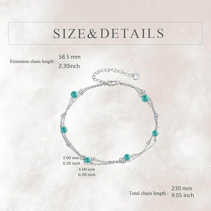 CRMAD Pearl/Moonstone/Larimar/Turquoise/Opal/Black Onyx Bracelet Anklet for Women Sterling Silver Beach Jewelry Gift for Women