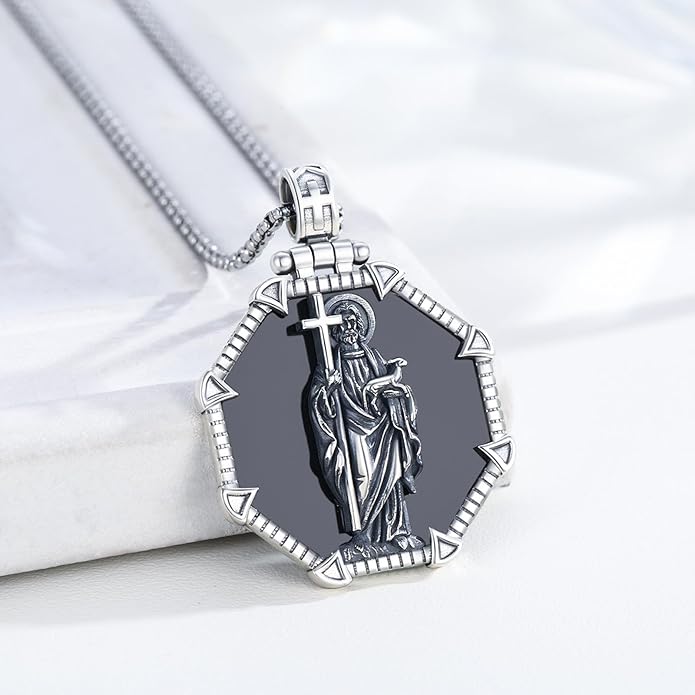 Taioiat Saint Necklace 925 Sterling Silver St Necklace Amulet Pendant Jewelry Religious Gift for Men Women
