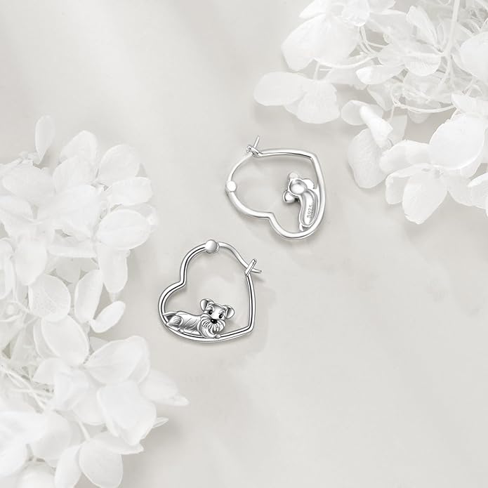 YFN Animal Earrings Sterling Silver Animal Heart Hoop Dangle Earrings Cute Jewelry Gifts for Women