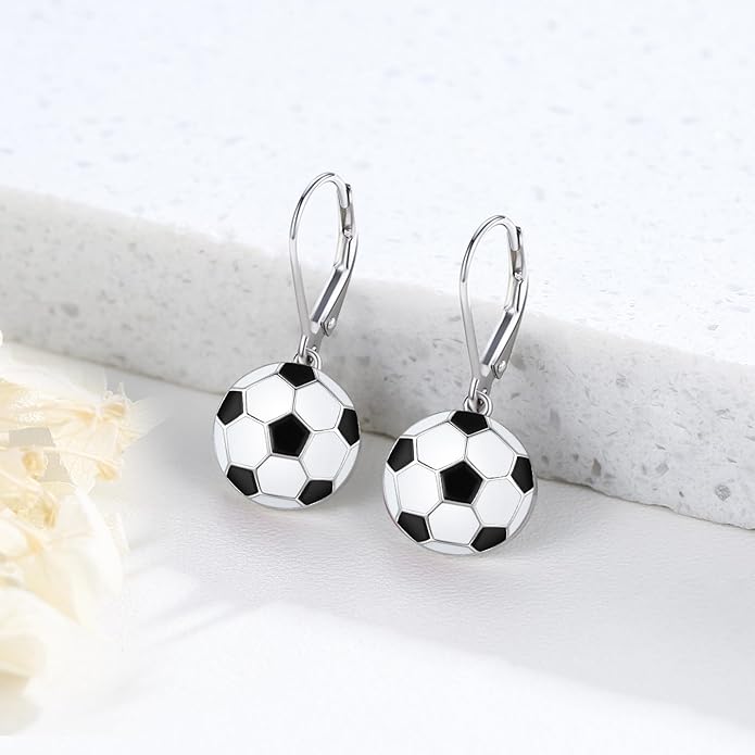 JUSTKIDSTOY 925 Sterling Silver Ball Earrings Sports Leverback Dangle Drop Earrings Jewelry Gifts for Women Girls
