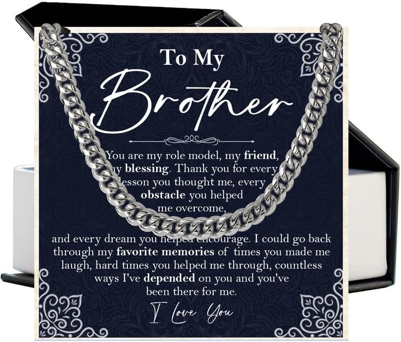 KOLMALK Brother Necklace - Cuban Link Chain Necklace for Men, To My Brother Gift from Sister for Birthday, Anniversary or Christmas