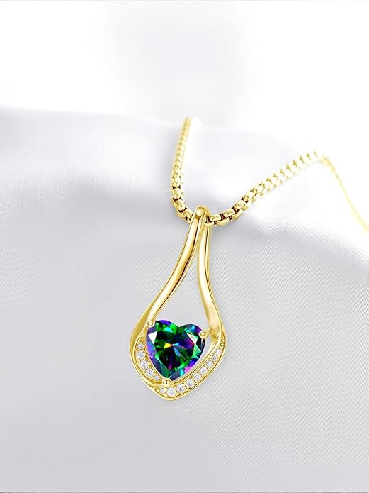 Birthstone Necklaces for Women,18k Yellow/White Gold Plated Forever Love Heart Infinity Pendant Necklace Anniversary Jewelry Christmas Birthday Gifts for Women Her Wife Girlfriend