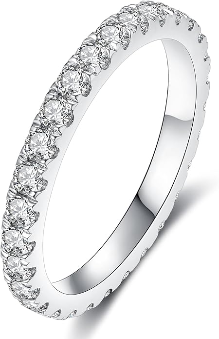 IMOLOVE Lab Grown Diamond Wedding Bands, 0.3-0.42 Carat, Eternity Rings in 18K White Gold & Sterling Silver Size 4-11
