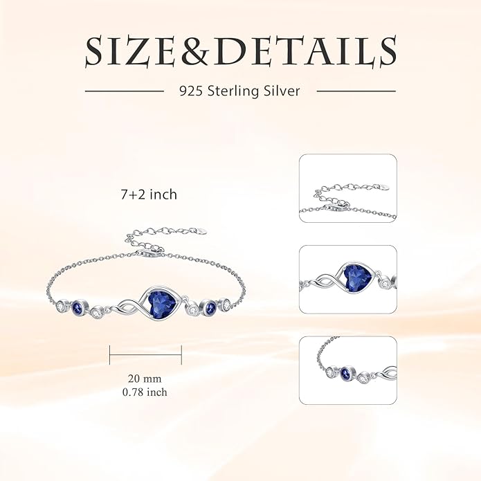 Infinity Birthstone Bracelet 925 Sterling Silver Heart Love Infinity Link Bracelet Fine Jewelry Birthday Christmas Gifts for Women Girlfriend Wife