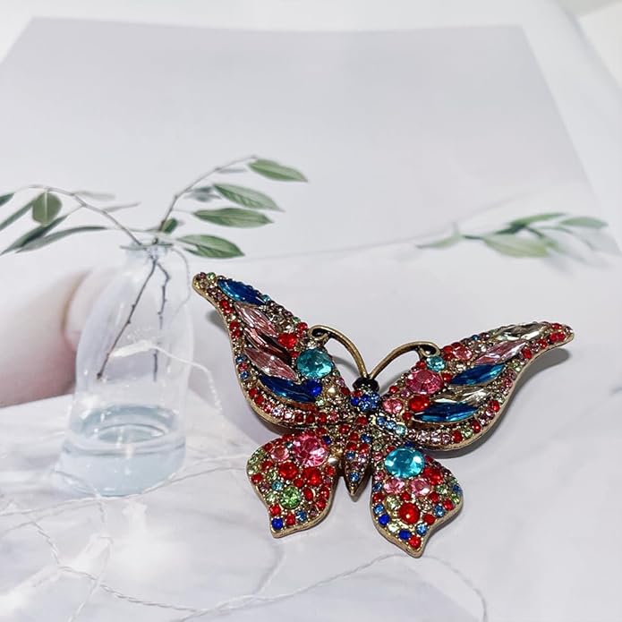 Rhinestone Butterfly Brooch for Women Men Chic Cute Sparkly Crystal Animal Lapel Pins for Dress Hat Bag Suit Tie Wedding Holiday Accessories Jewelry (Colorful)